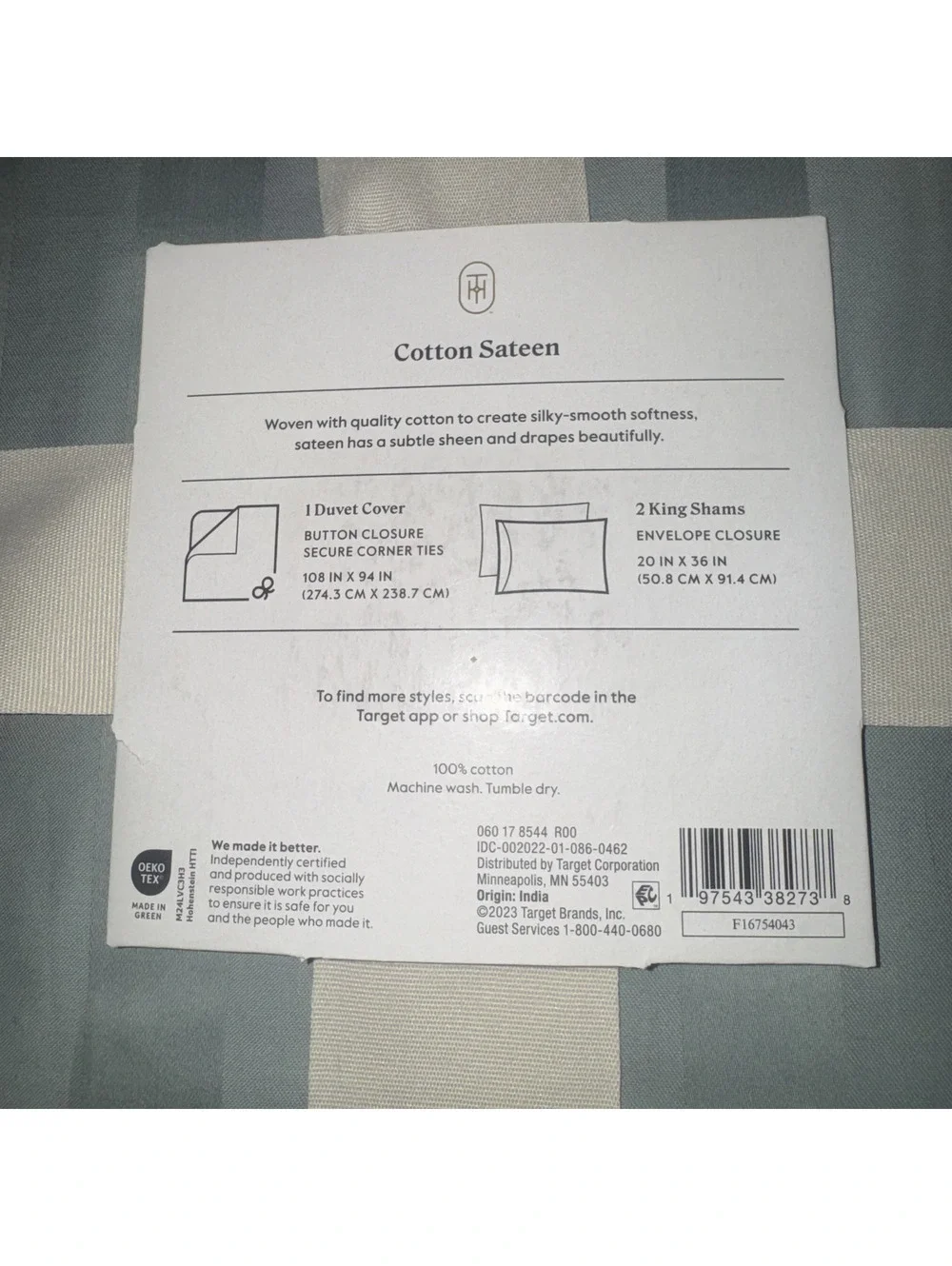 Threshold King Stripe Damask Sateen Duvet Cover Set 3 Piece 100% Cotton